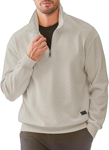 Men's Quarter Zip Sweatshirts Casual Fall Mock Neck Pullover Long Sleeve Solid Graphic Zip Up Sweatshirt