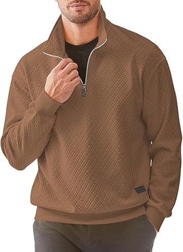 Men's Quarter Zip Sweatshirts Casual Fall Mock Neck Pullover Long Sleeve Solid Graphic Zip Up Sweatshirt