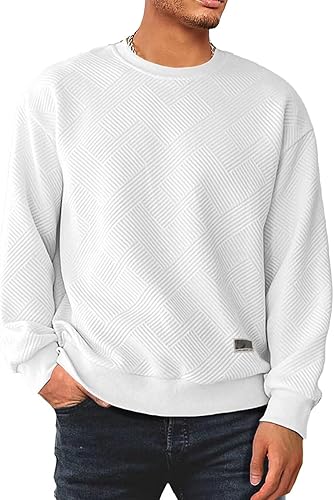 Men's Crewneck Sweatshirts Soild Color Geometric Texture Long Sleeve Casual Pullover Shirt
