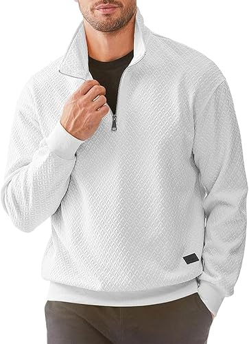 Men's Quarter Zip Sweatshirts Casual Fall Mock Neck Pullover Long Sleeve Solid Graphic Zip Up Sweatshirt