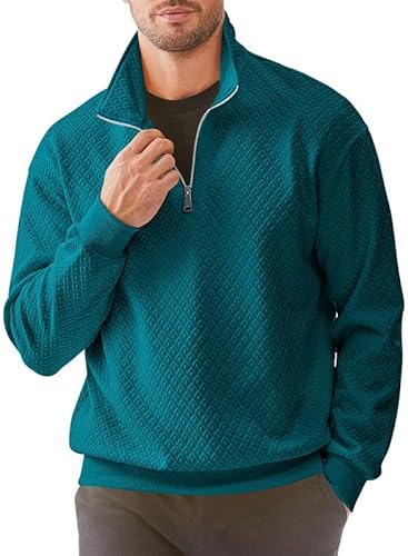 Men's Quarter Zip Sweatshirts Casual Fall Mock Neck Pullover Long Sleeve Solid Graphic Zip Up Sweatshirt