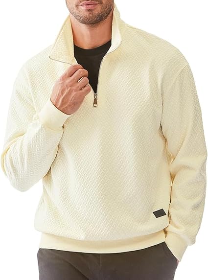Men's Quarter Zip Sweatshirts Casual Fall Mock Neck Pullover Long Sleeve Solid Graphic Zip Up Sweatshirt
