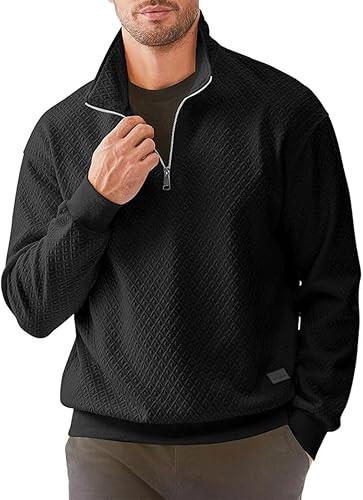 Men's Quarter Zip Sweatshirts Casual Fall Mock Neck Pullover Long Sleeve Solid Graphic Zip Up Sweatshirt