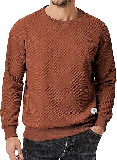 Men's Crewneck Sweatshirts Soild Color Geometric Texture Long Sleeve Casual Pullover Shirt
