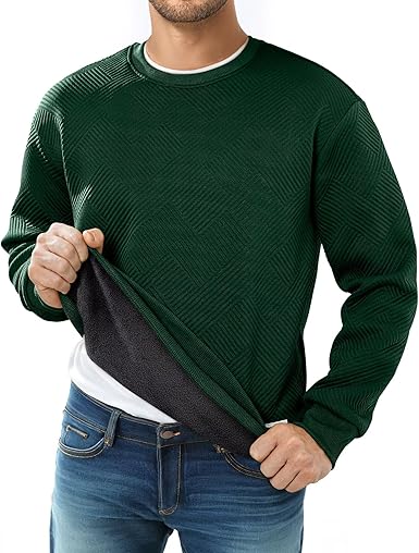 Men's Crewneck Sweatshirts Soild Color Geometric Texture Long Sleeve Casual Pullover Shirt