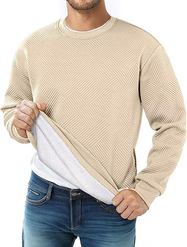 Men's Crewneck Sweatshirts Soild Color Geometric Texture Long Sleeve Casual Pullover Shirt